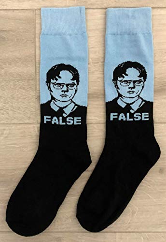 Balanced Co. Dwight Schrute Dress Socks Rainn Wilson Funny Socks Crazy Socks Casual Cotton Crew Socks (False Black/Light Blue)