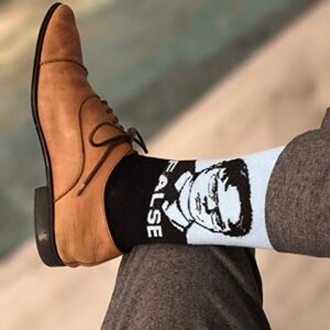 Balanced Co. Dwight Schrute Dress Socks Rainn Wilson Funny Socks Crazy Socks Casual Cotton Crew Socks (False Black/Light Blue)