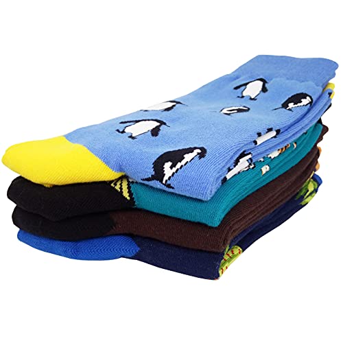 HSELL Mens Funny Animal Pattern Dress Socks Novelty Crazy Design Panda Men Tiger Penguin Cotton Socks Gifts for Men