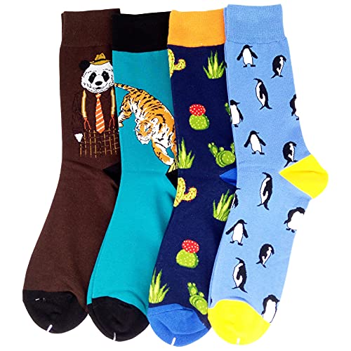 HSELL Mens Funny Animal Pattern Dress Socks Novelty Crazy Design Panda Men Tiger Penguin Cotton Socks Gifts for Men