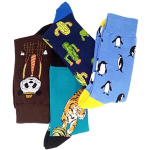 HSELL Mens Funny Animal Pattern Dress Socks Novelty Crazy Design Panda Men Tiger Penguin Cotton Socks Gifts for Men