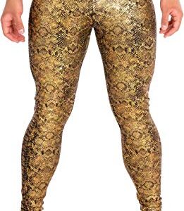 Kapow Meggings Metallic, Velvet & Special Material Men's Leggings (Golden Cobra, Large)