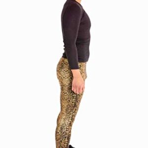 Kapow Meggings Metallic, Velvet & Special Material Men's Leggings (Golden Cobra, Large)