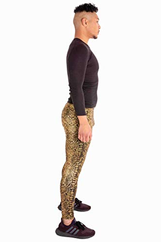 Kapow Meggings Metallic, Velvet & Special Material Men's Leggings (Golden Cobra, Large)