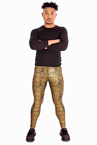 Kapow Meggings Metallic, Velvet & Special Material Men's Leggings (Golden Cobra, Large)