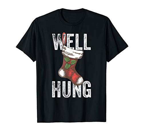 Mens Well Hung, Dirty Christmas Stocking Holiday Gift Funny Xmas T-Shirt