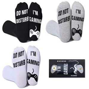 leotruny do not disturb i’m gaming socks cotton novelty funny socks with gift box (c03-3 pack multicoloured (crew))
