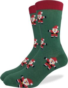 good luck sock men’s christmas santa clause crew socks,green,shoe: 7-12