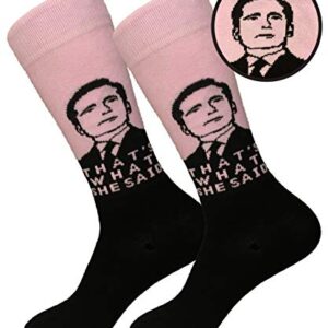 Balanced Co. That's What She Said Dress Socks Michael Scott Funny Socks Crazy Socks Casual Cotton Crew Socks (Pink)