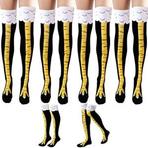 fvcisshhu 4 pair chicken leg socks,25.6 inch novelty funny crazy women socks,chicken feet knee high gifts sock
