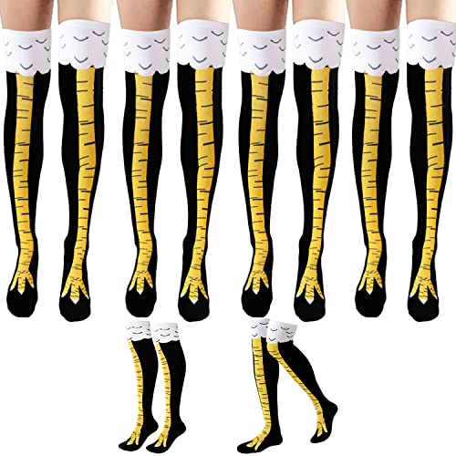 Fvcisshhu 4 Pair Chicken Leg Socks,25.6 Inch Novelty Funny Crazy Women Socks,Chicken Feet Knee High Gifts Sock