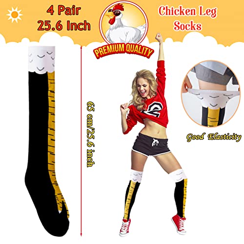 Fvcisshhu 4 Pair Chicken Leg Socks,25.6 Inch Novelty Funny Crazy Women Socks,Chicken Feet Knee High Gifts Sock