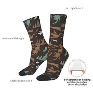 Novelty Crew Socks Athletic Running Workouts Work, Deer Duck Hunting Vintage