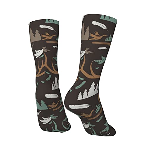 Novelty Crew Socks Athletic Running Workouts Work, Deer Duck Hunting Vintage