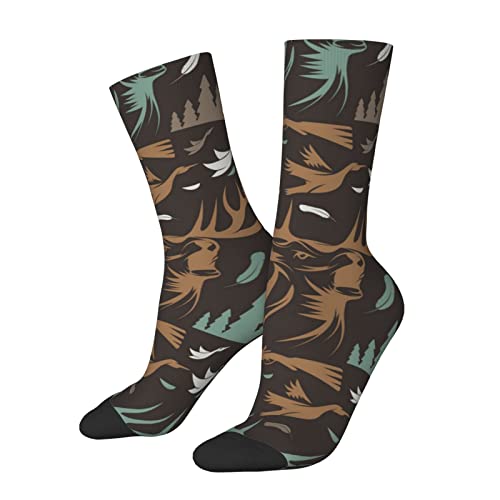 Novelty Crew Socks Athletic Running Workouts Work, Deer Duck Hunting Vintage