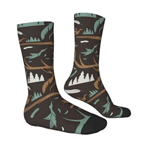 Novelty Crew Socks Athletic Running Workouts Work, Deer Duck Hunting Vintage