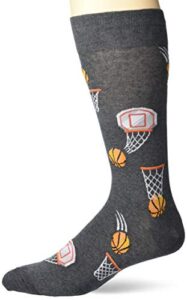 hot sox men’s sports series novelty casual crew socks, basketball (charcoal heather), shoe size: 6-12