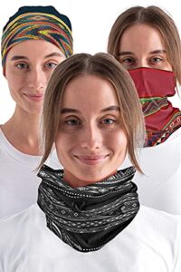 yes we vibe neck gaiter face mask + bandana headband + buff (3 pack) – colorful & vibrant design – for men and women
