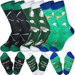 jeyiour 3 pair funny football golf baseball basketball socks casual sport crew sock novelty socks for men women (golf)