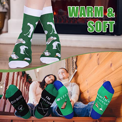 Jeyiour 3 Pair Funny Football Golf Baseball Basketball Socks Casual Sport Crew Sock Novelty Socks for Men Women (Golf)