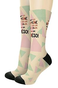 thiswear inspirational quote gift for women don’t let anyone treat you like free salsa you are queso 1-pair novelty crew socks