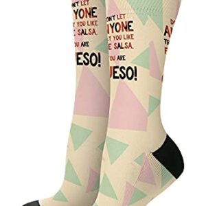 ThisWear Inspirational Quote Gift for Women Don't Let Anyone Treat You Like Free Salsa You Are Queso 1-Pair Novelty Crew Socks