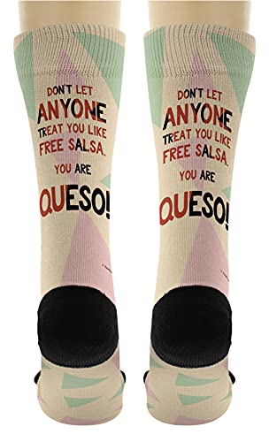 ThisWear Inspirational Quote Gift for Women Don't Let Anyone Treat You Like Free Salsa You Are Queso 1-Pair Novelty Crew Socks