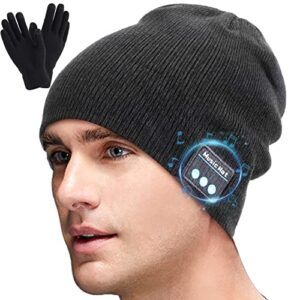 Abbicen Wireless Beanie Hat Music Hat with Gloves for Men Women Gift Unisex Music Beanie for Outdoor Sports Deep Grey