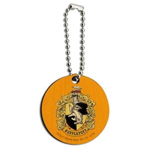harry potter hufflepuff painted crest wood wooden round keychain key chain ring