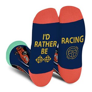 funny racing socks for men teen boys – i’d rather be racing socks fun novelty cool crazy funky crew race socks – valentines day racing gifts for speed racer lovers christmas stocking stuffers
