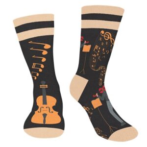 funny violin socks men teen boys – music fun novelty crazy funky cool socks 9-11 musical musician violin valentines day gifts for music lovers christmas stocking stuffers