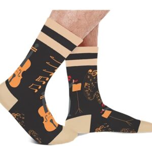 Funny Violin Socks Men Teen Boys - Music Fun Novelty Crazy Funky Cool Socks 9-11 Musical Musician Violin Valentines Day Gifts for Music Lovers Christmas Stocking Stuffers