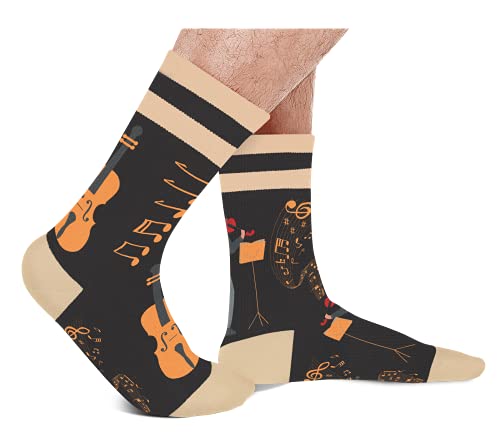 Funny Violin Socks Men Teen Boys - Music Fun Novelty Crazy Funky Cool Socks 9-11 Musical Musician Violin Valentines Day Gifts for Music Lovers Christmas Stocking Stuffers