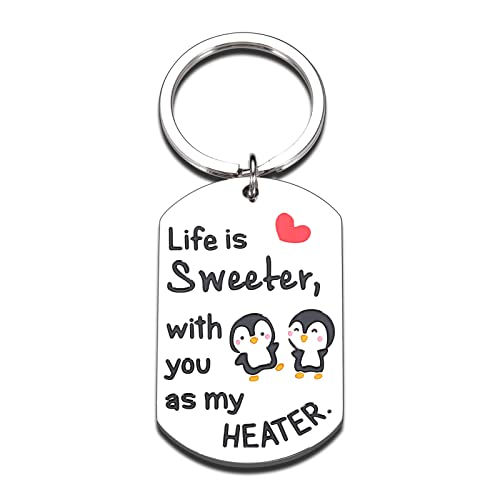 Valentines Gifts for Him Her Kids Boyfriend Girlfriend Anniversary Birthday Gifts for Husband Wife Women Men Christmas Stocking Stuffer Wedding Life is Sweeter with You Keychain Couples Friend Penguin