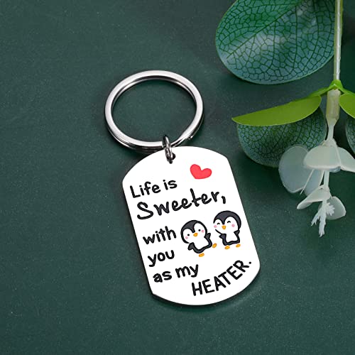 Valentines Gifts for Him Her Kids Boyfriend Girlfriend Anniversary Birthday Gifts for Husband Wife Women Men Christmas Stocking Stuffer Wedding Life is Sweeter with You Keychain Couples Friend Penguin