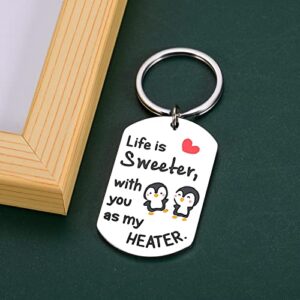 Valentines Gifts for Him Her Kids Boyfriend Girlfriend Anniversary Birthday Gifts for Husband Wife Women Men Christmas Stocking Stuffer Wedding Life is Sweeter with You Keychain Couples Friend Penguin