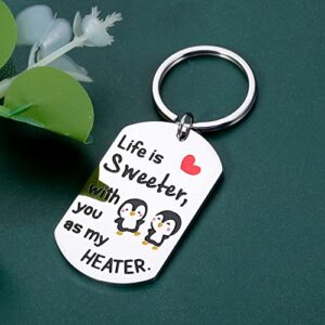 Valentines Gifts for Him Her Kids Boyfriend Girlfriend Anniversary Birthday Gifts for Husband Wife Women Men Christmas Stocking Stuffer Wedding Life is Sweeter with You Keychain Couples Friend Penguin