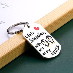 Valentines Gifts for Him Her Kids Boyfriend Girlfriend Anniversary Birthday Gifts for Husband Wife Women Men Christmas Stocking Stuffer Wedding Life is Sweeter with You Keychain Couples Friend Penguin