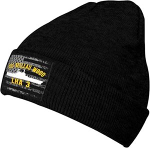 uss belleau wood lha-3 unisex knitted hat beanie winter warm stretch skull hat black
