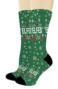elf gifts let’s get elfed up elf crazy socks punny christmas accessories 1-pair novelty crew socks