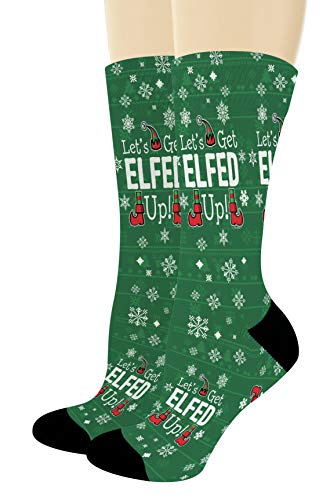 Elf Gifts Let's Get Elfed Up Elf Crazy Socks Punny Christmas Accessories 1-Pair Novelty Crew Socks