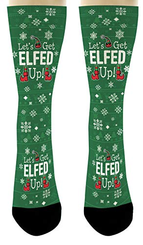 Elf Gifts Let's Get Elfed Up Elf Crazy Socks Punny Christmas Accessories 1-Pair Novelty Crew Socks