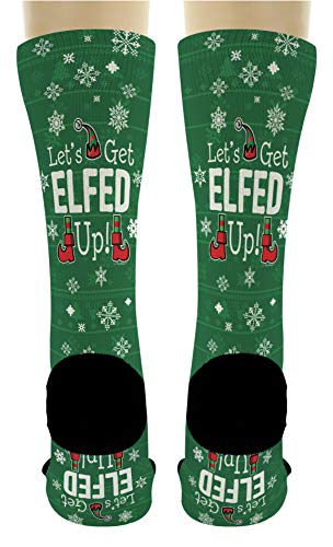 Elf Gifts Let's Get Elfed Up Elf Crazy Socks Punny Christmas Accessories 1-Pair Novelty Crew Socks