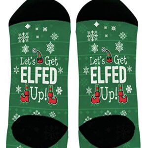 Elf Gifts Let's Get Elfed Up Elf Crazy Socks Punny Christmas Accessories 1-Pair Novelty Crew Socks