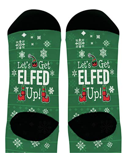 Elf Gifts Let's Get Elfed Up Elf Crazy Socks Punny Christmas Accessories 1-Pair Novelty Crew Socks