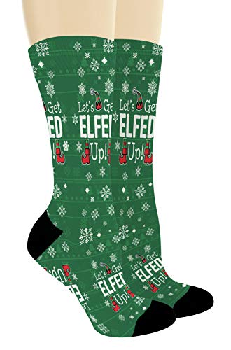 Elf Gifts Let's Get Elfed Up Elf Crazy Socks Punny Christmas Accessories 1-Pair Novelty Crew Socks