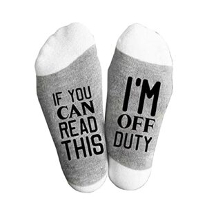 fysn off duty socks – if you can read this i’m off duty – crew socks birthday gifts for men dad grandpa son women grandma daughter (i’m off duty)