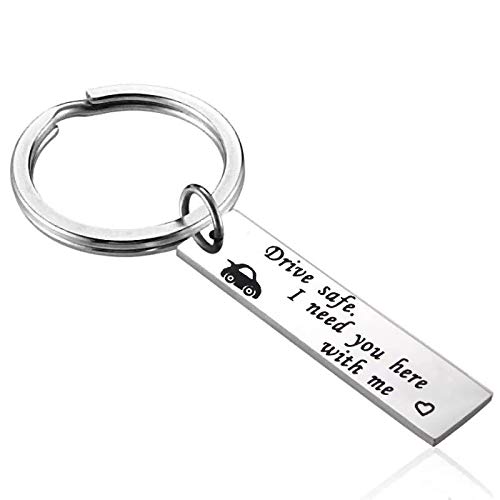 AuPHX Drive Safe I Need You Here with Me Keychain New Driver Gift for Husband Boyfriend Best Friend Valentines Day Gift Christmas Gift Stocking Stuffer, Stainless Steel