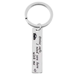 AuPHX Drive Safe I Need You Here with Me Keychain New Driver Gift for Husband Boyfriend Best Friend Valentines Day Gift Christmas Gift Stocking Stuffer, Stainless Steel