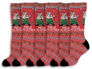 thiswear secret santa gifts mele kalikimaka socks santa themed gifts holiday gifts 6-pair novelty crew socks